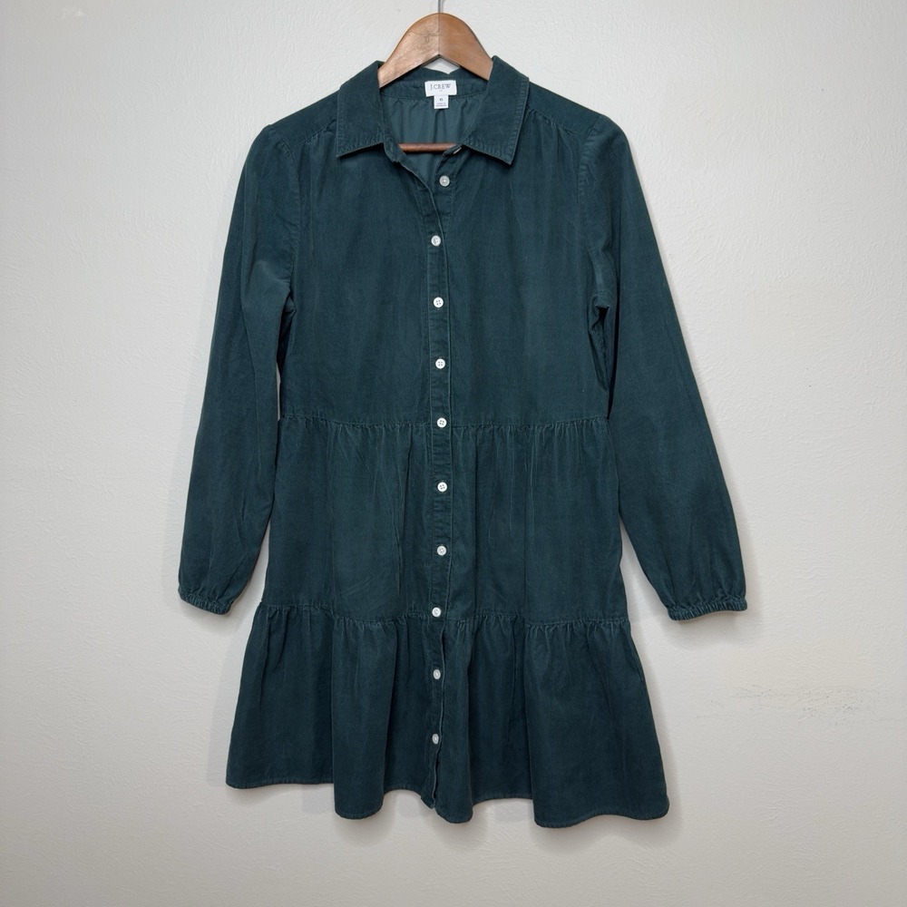 J Crew Women 6 Corduroy Collared Shirt Dress Tiered Button 100% Cotton Preppy